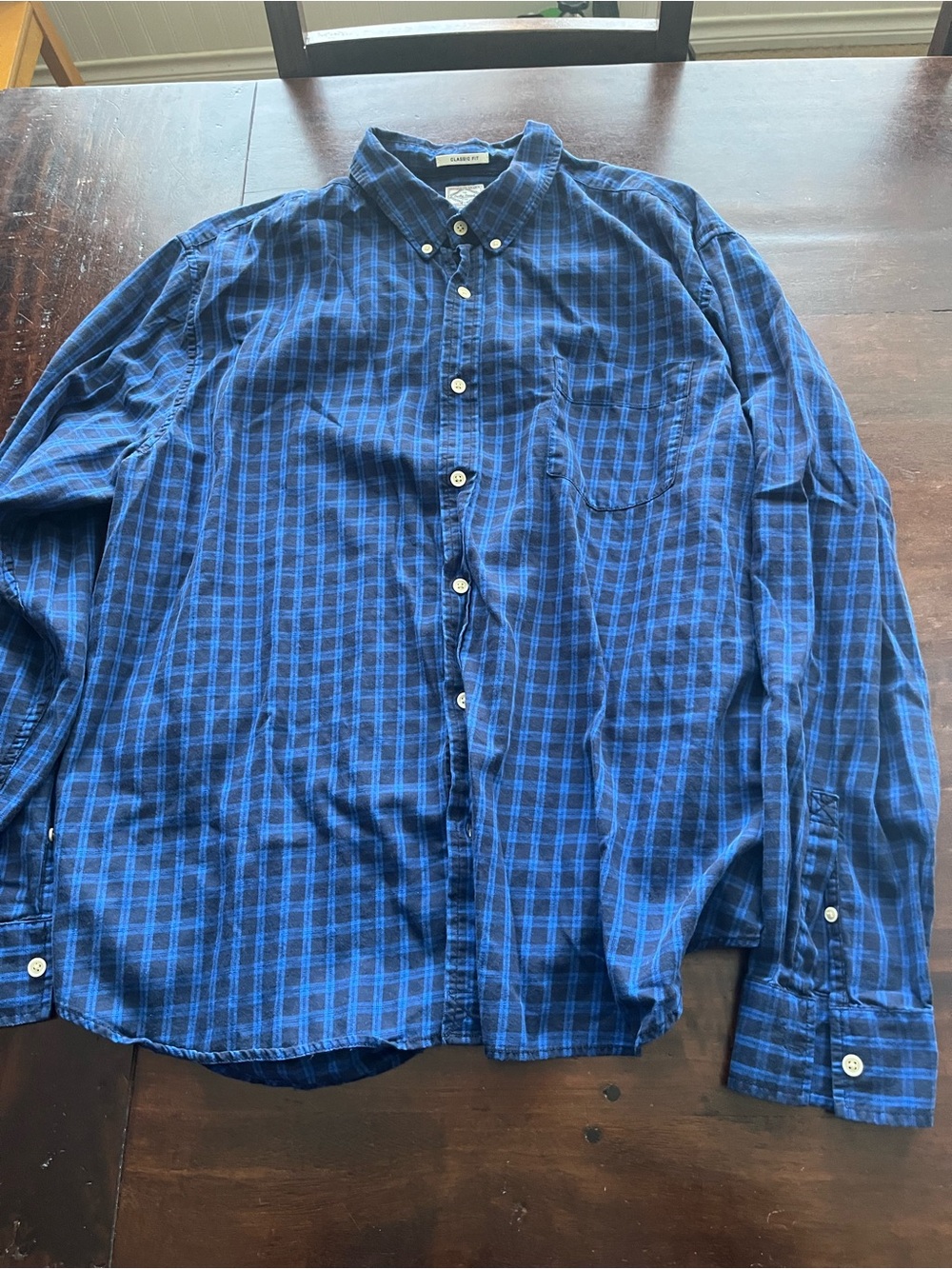Lucky Brand Navy and Royal Blue Plaid Button-Down Shirt